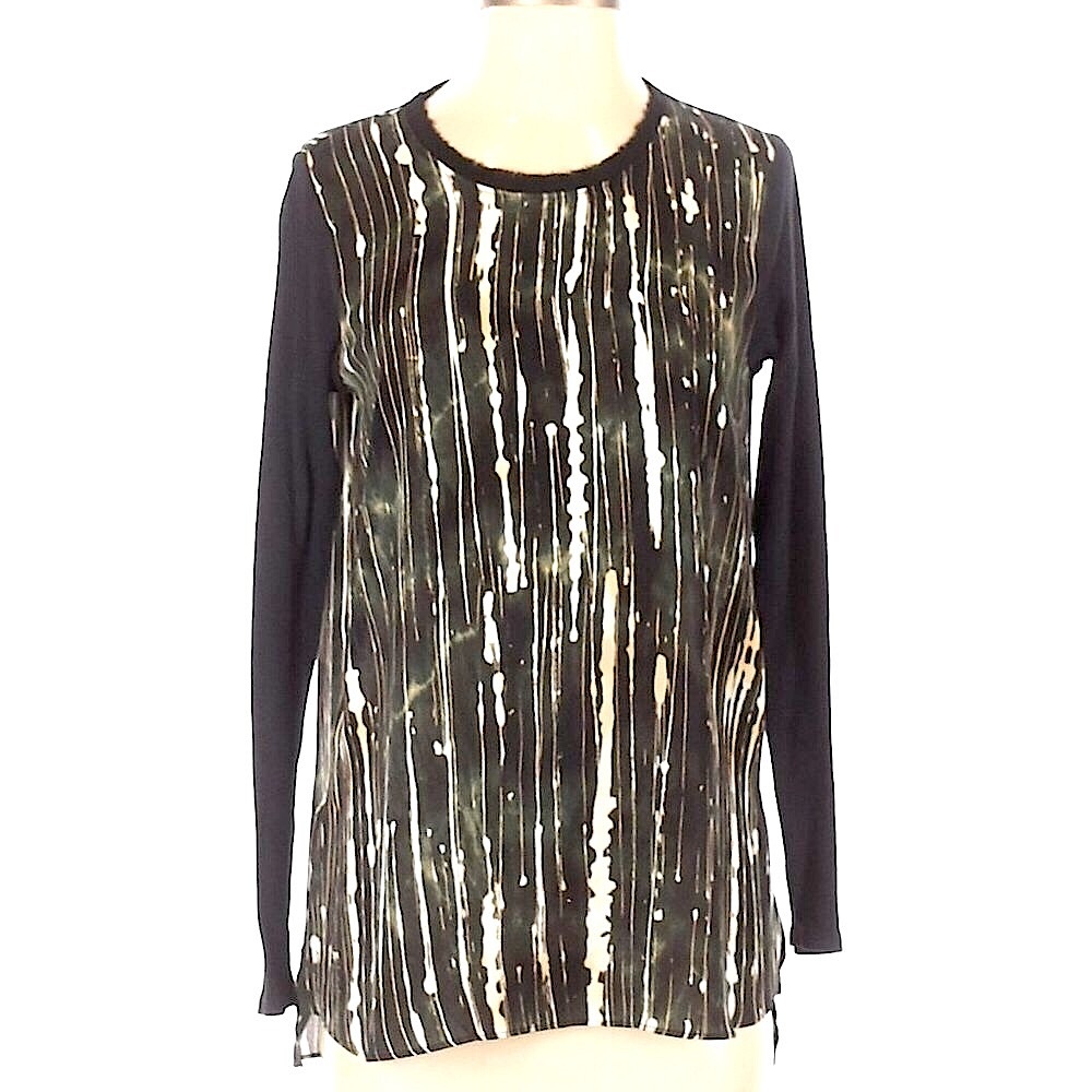 Simply Vera Wang Night Shadows long sleeve Tunic Small Top black green cream new